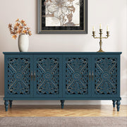 63" Hollow Carved Wood Accent Cabinet with 4 Doors