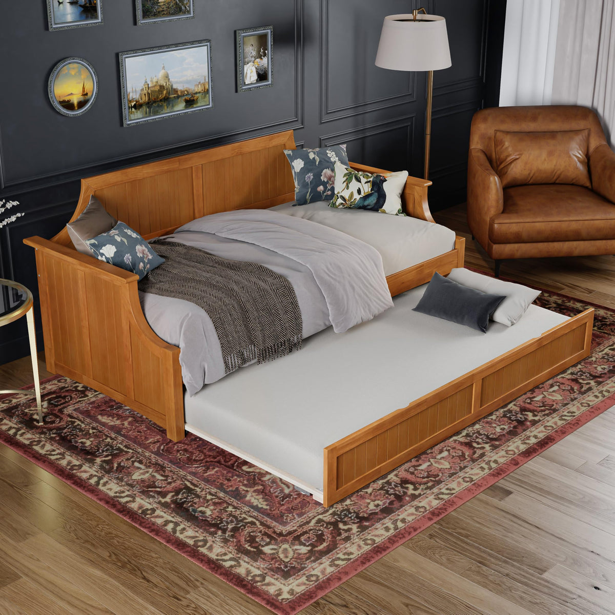 AFI, Cambridge Twin Wood Daybed with Twin Trundle, Light Toffee