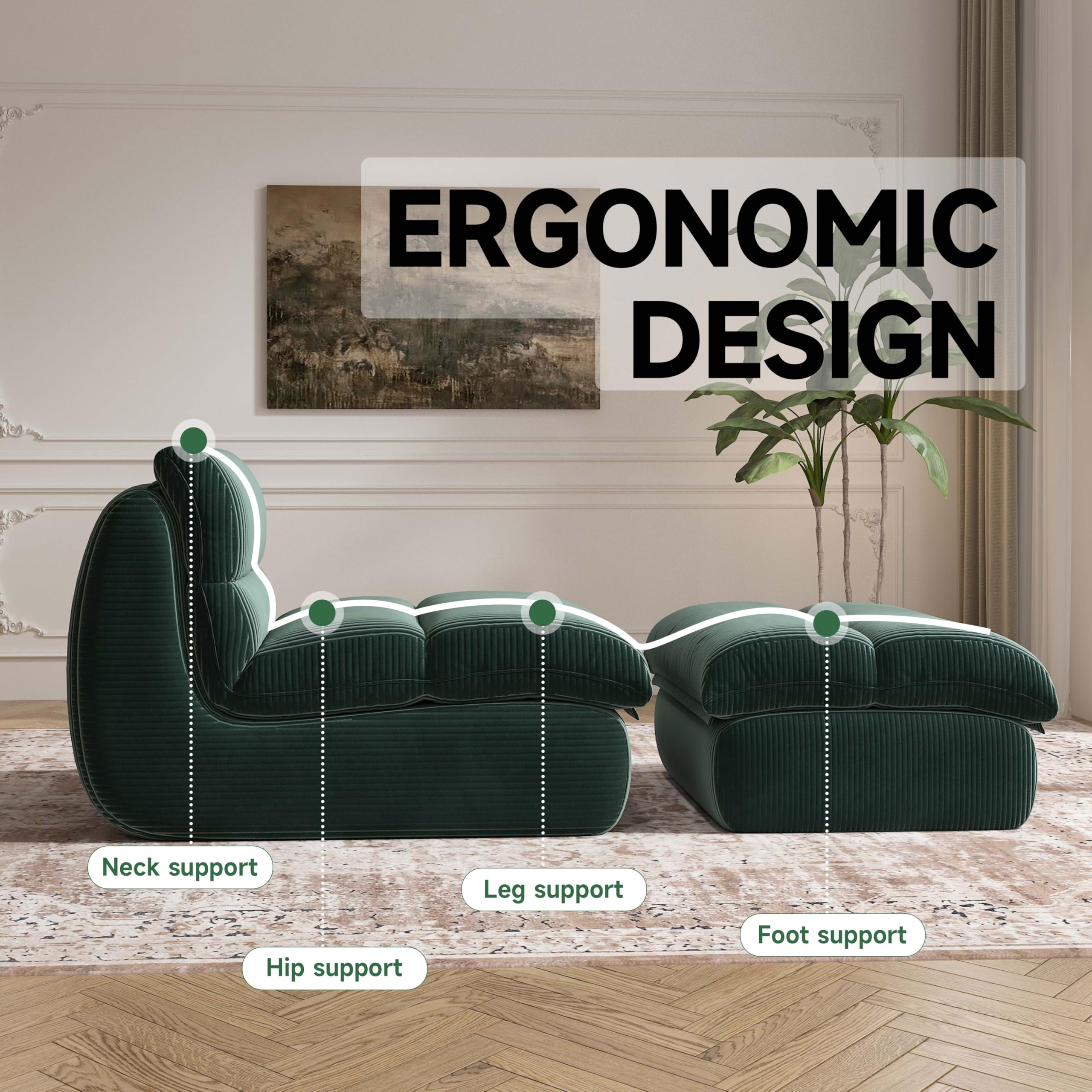Bean Bag Chair with Ottoman – Corduroy Memory Foam