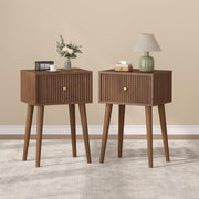 Akxomel Small Nightstand Set 2 Fluted Wooden Nightstands Wood Legs Walnut