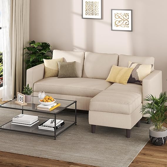 L-Shaped Convertible Sectional Sofa with Ottoman