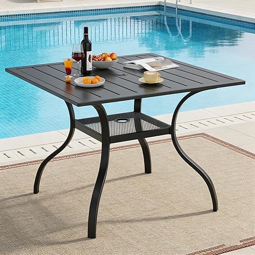 Round Outdoor Patio Dining Table with Umbrella Hole
