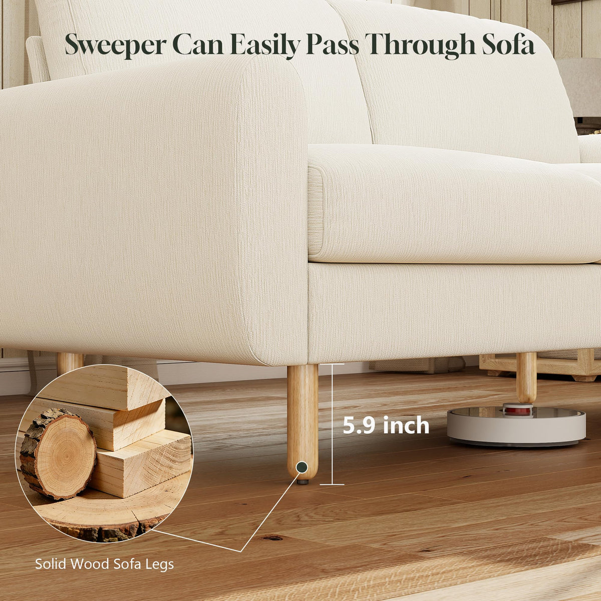 WorthFurni 68" Loveseat Sofa, Comfy Chenille Fabric Couches for Living Room with Spring Cushion and Solid Wood Frame, Modern Deep Seat Couch for Bedroom, Apartment, Office, Easy Assembly, Beige