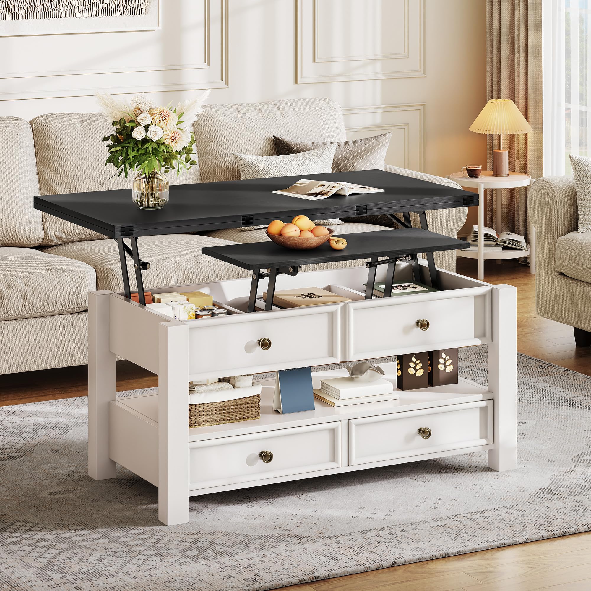 YITAHOME Coffee Table Lift Top, 4 in 1 Multi-Function Convertible Coffee Table with Drawers and Hidden Compartment, Converts to Dining Table for Living Room Home Office, Black Top