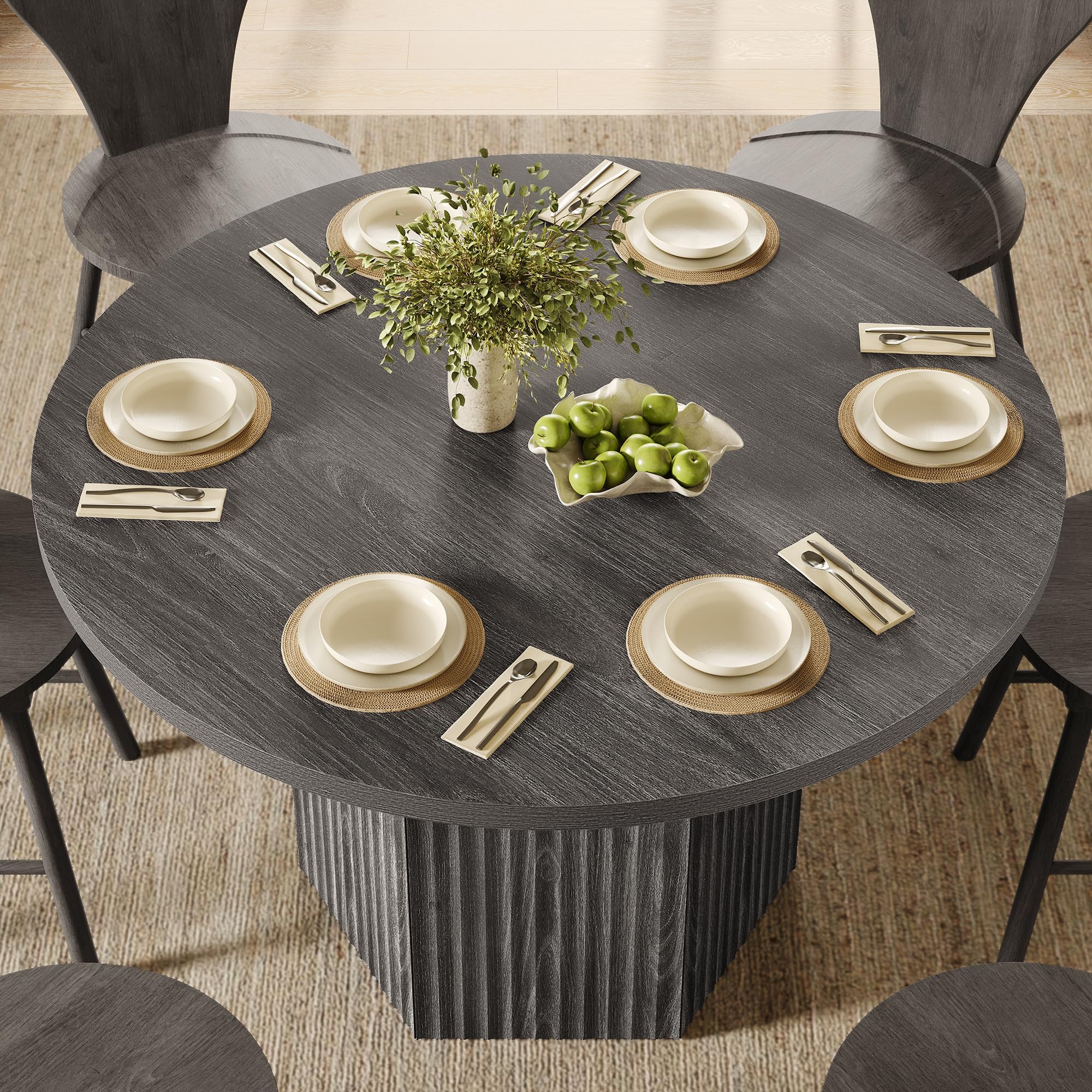 47" Round Dining Table with Fluted Base – Seats 4–6