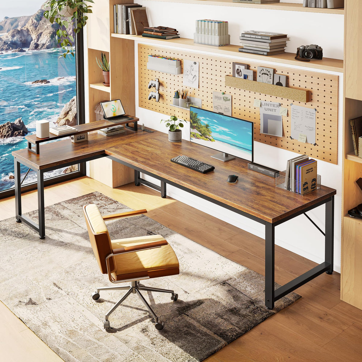 Reversible L-Shaped Desk with Charging Station