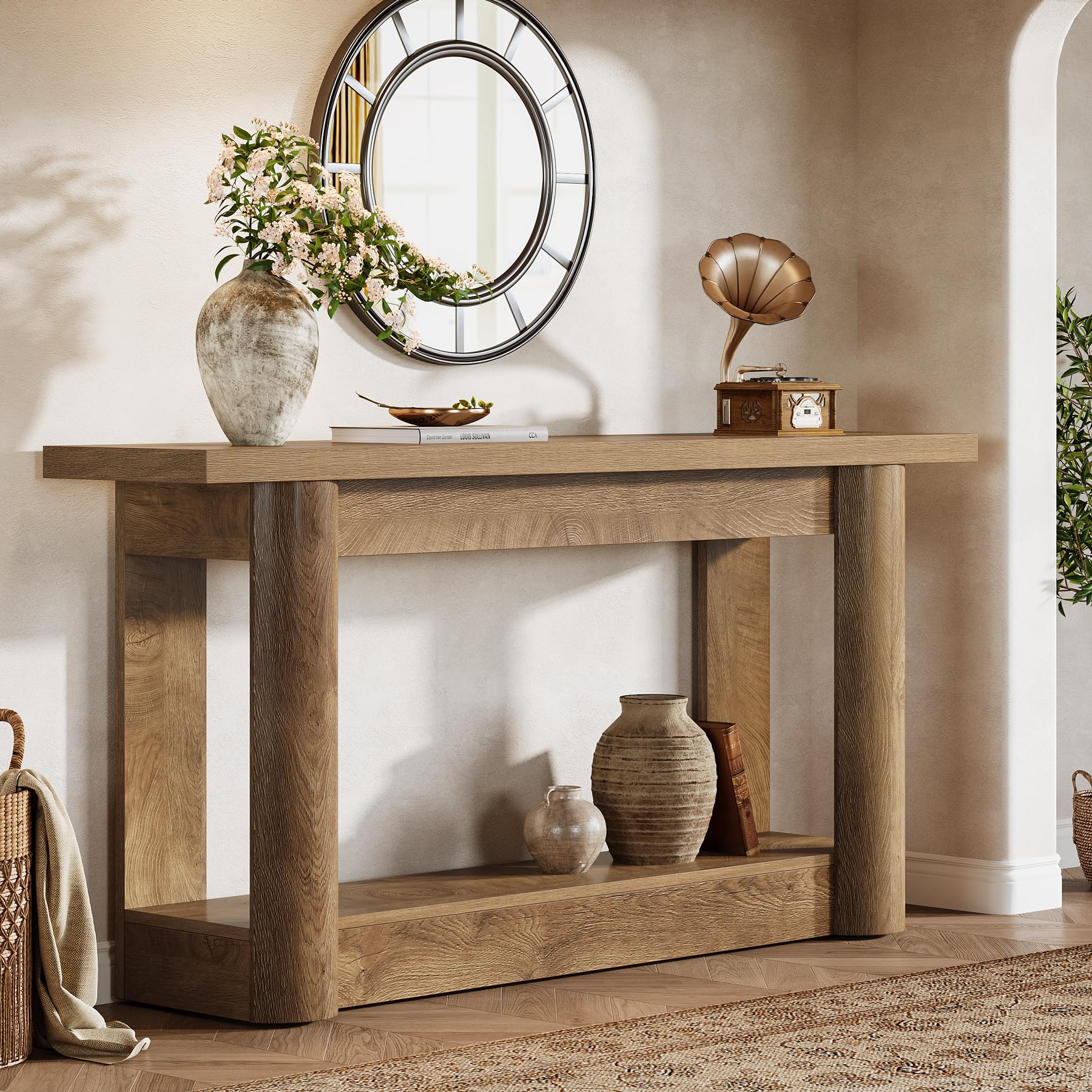 Tribesigns 63-Inch Farmhouse Console Table, 2-Tier Storage Sofa Table Behind The Couch, Narrow Long Entryway Furniture for Home Hallway, Entrance, Living Room, Brown