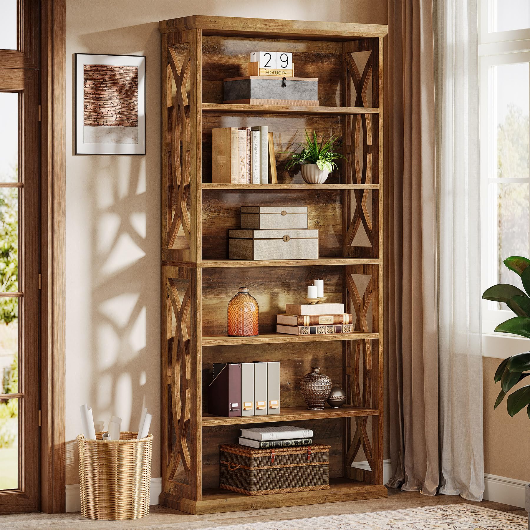 Tribesigns 6-Tier Bookshelf, 71 Inches Tall Freestanding Bookcase, Large Industrial Bookshelves Display Shelves, Wooden Book Shelf for Home Office, Living Room, Bed Room, Rustic Brown