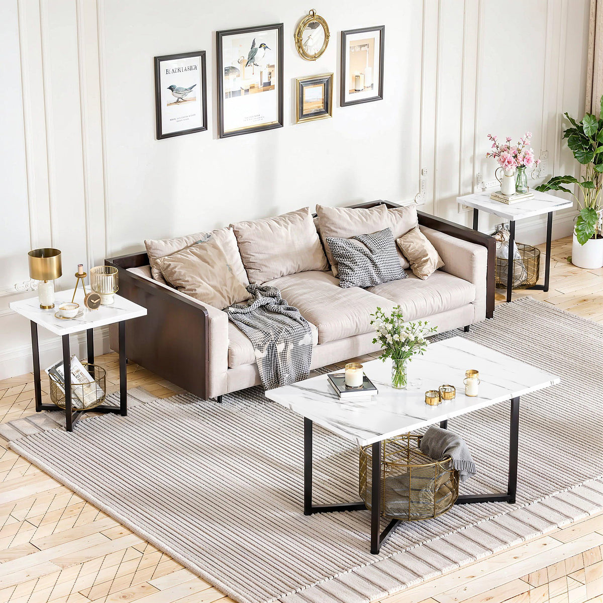 White Faux Marble Coffee Table Set