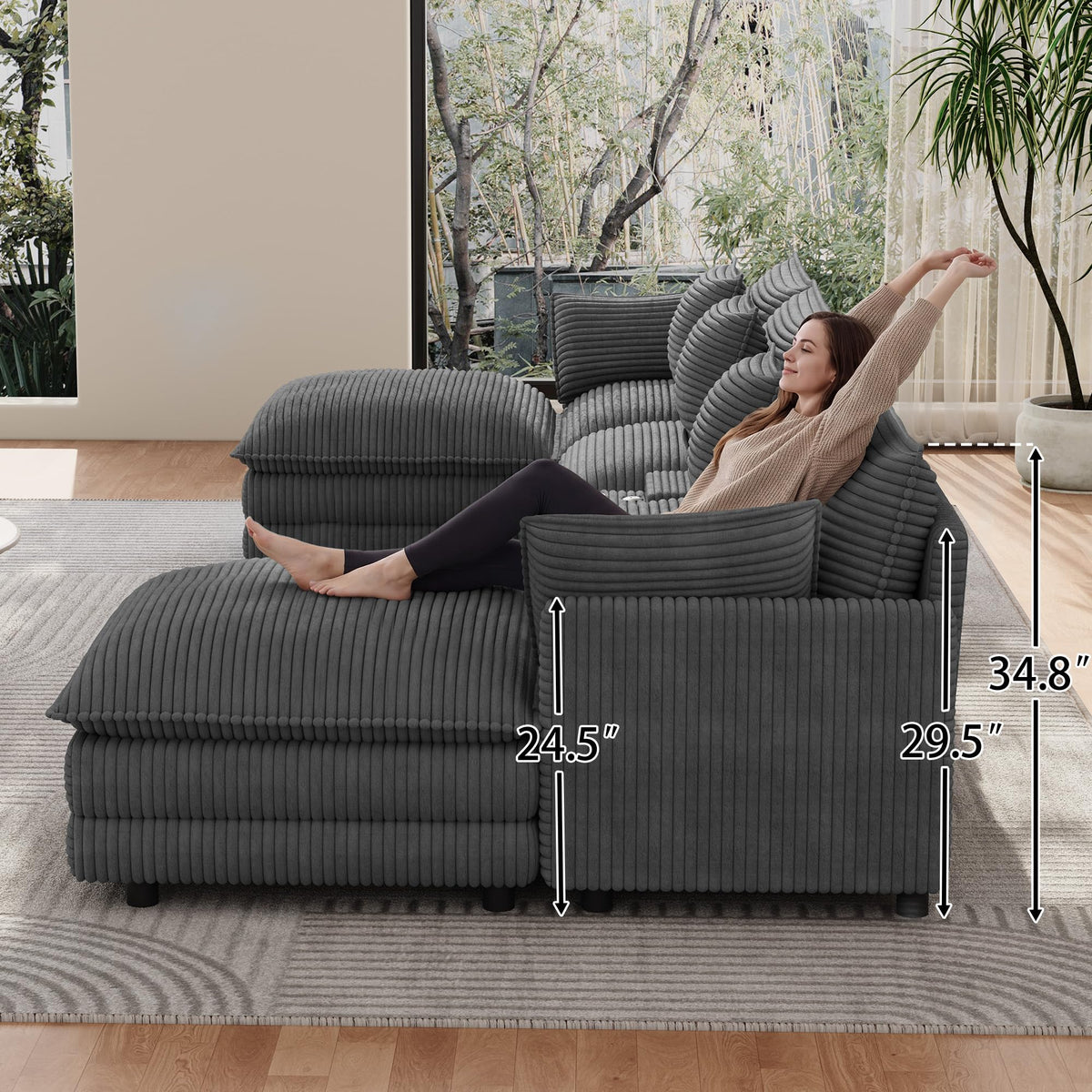 ONEMMLION 143" Oversized U-Shaped Cloud Sectional Sofa, Grey