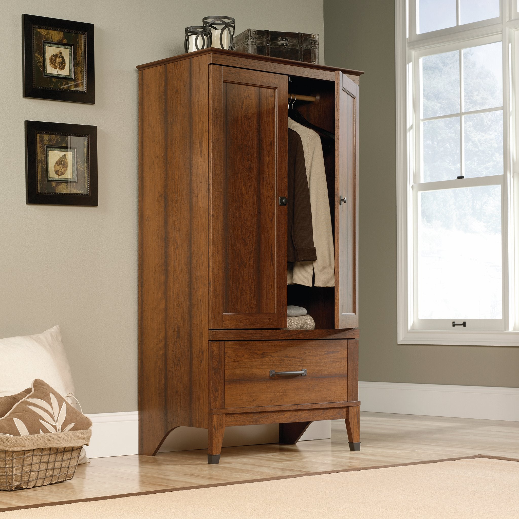 Wardrobe Armoire with Garment Rod & Drawer