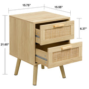 Finnhomy Nightstands Set of 2, Night Stands Set 2 with Hand Made Rattan Decorated Drawers, Nightstand, End Table, Bedside Tables Set of 2 for Bedroom, Natural, 2 Pack