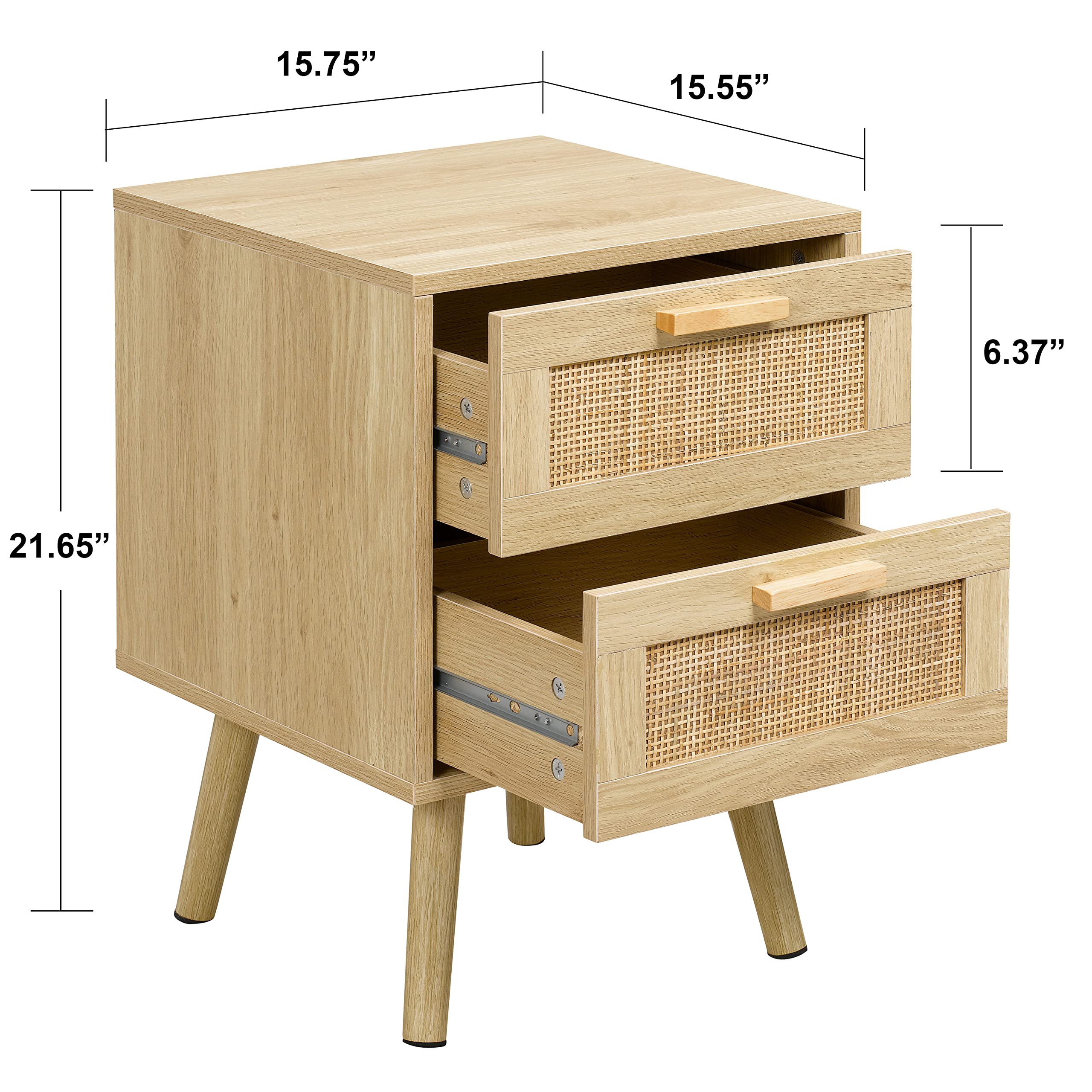 Finnhomy Nightstands Set of 2, Night Stands Set 2 with Hand Made Rattan Decorated Drawers, Nightstand, End Table, Bedside Tables Set of 2 for Bedroom, Natural, 2 Pack