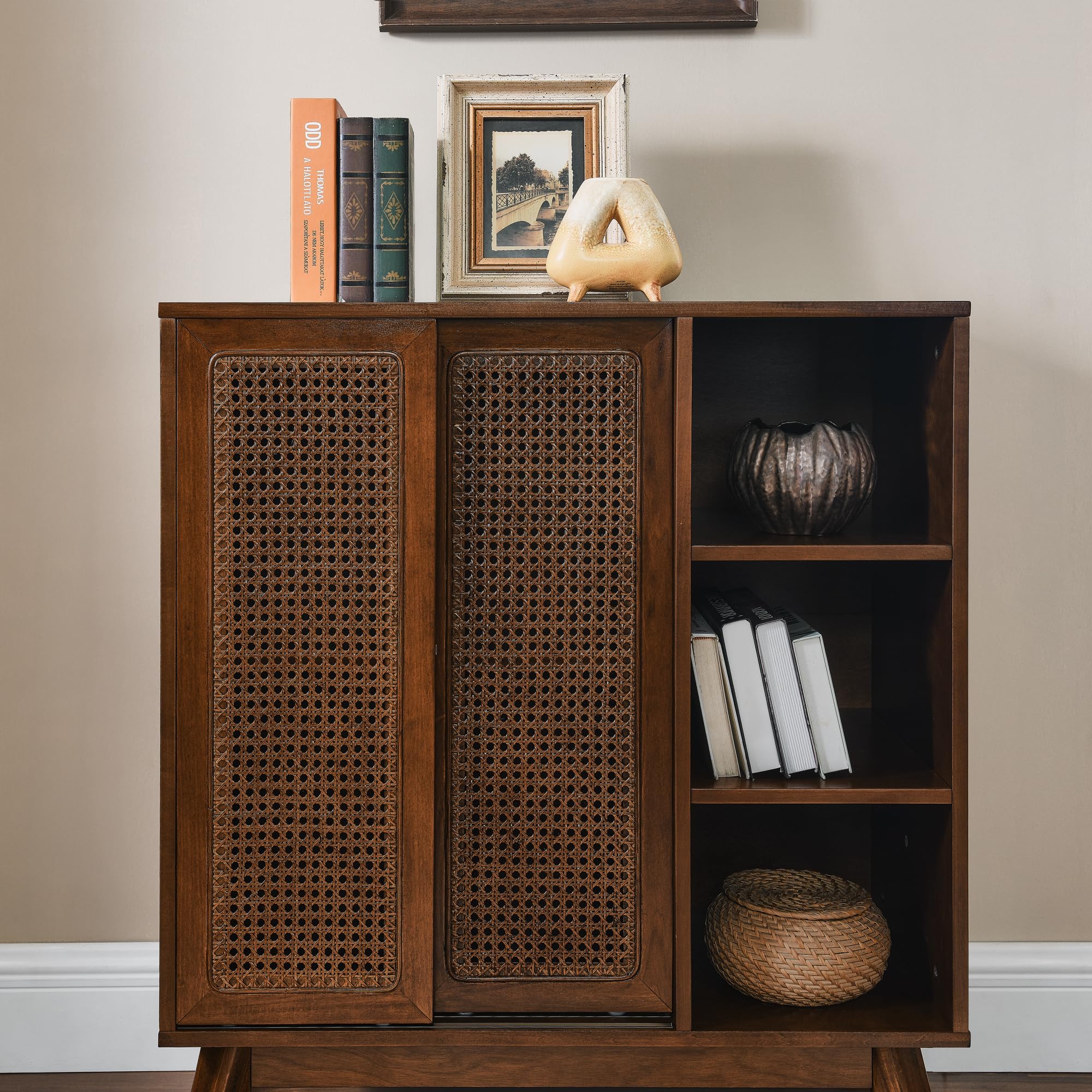 Rattan Sliding Door Sideboard Buffet Cabinet