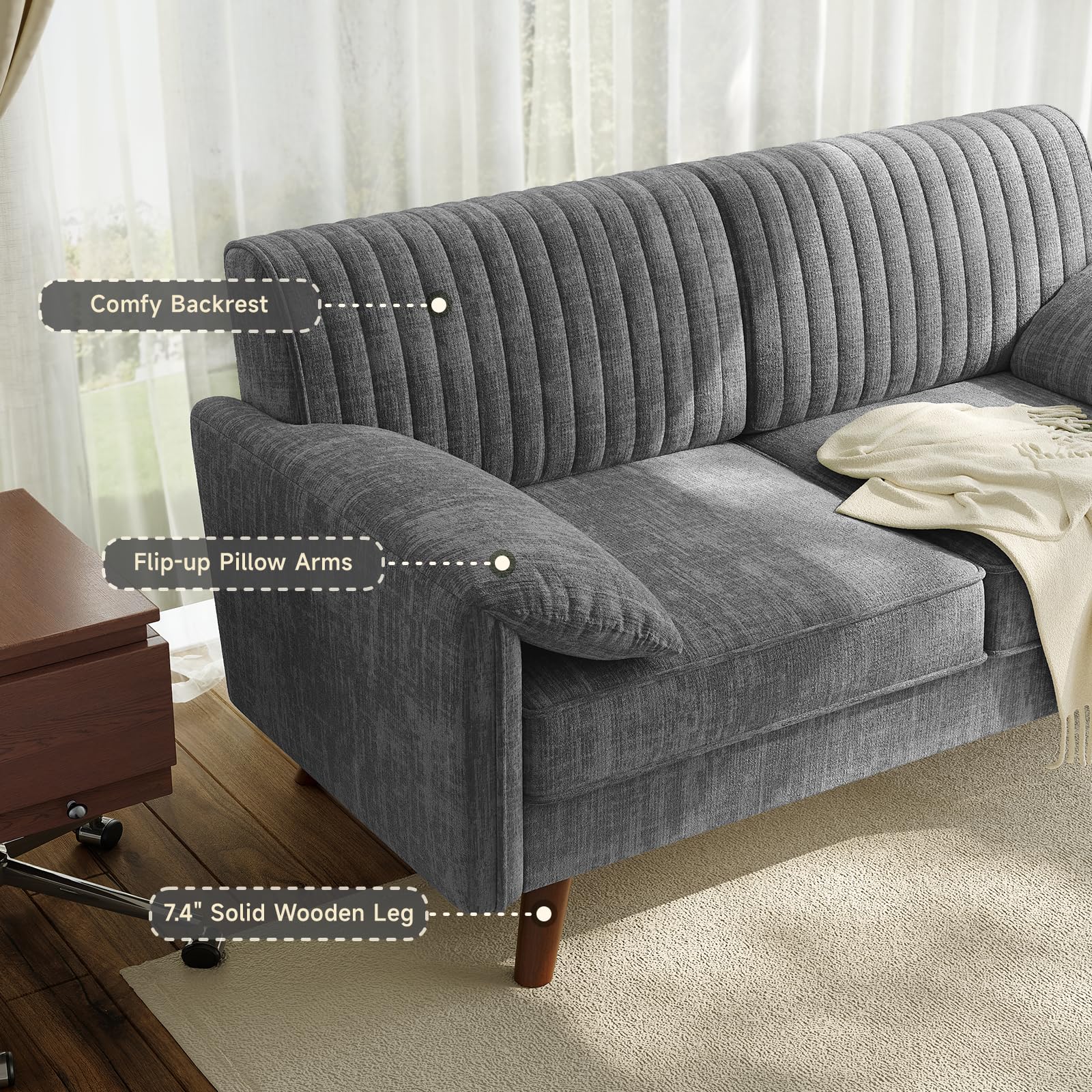 Chenille Loveseat Sofa with Padded Arms