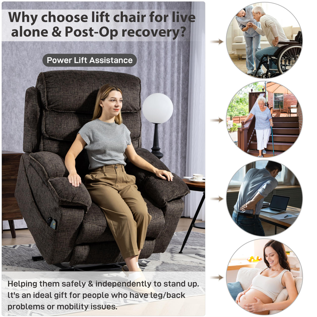 JIKFRIMA 27in Extra Wide Power Lift Recliner Chair for Big Tall Elderly