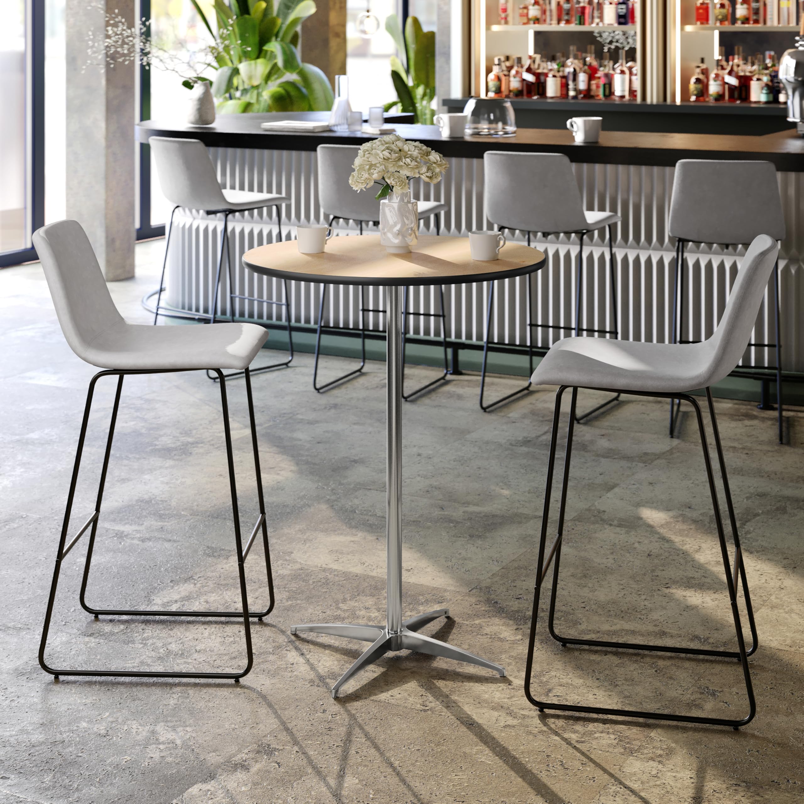 30" Round Adjustable Height Cocktail Table – Natural Birchwood