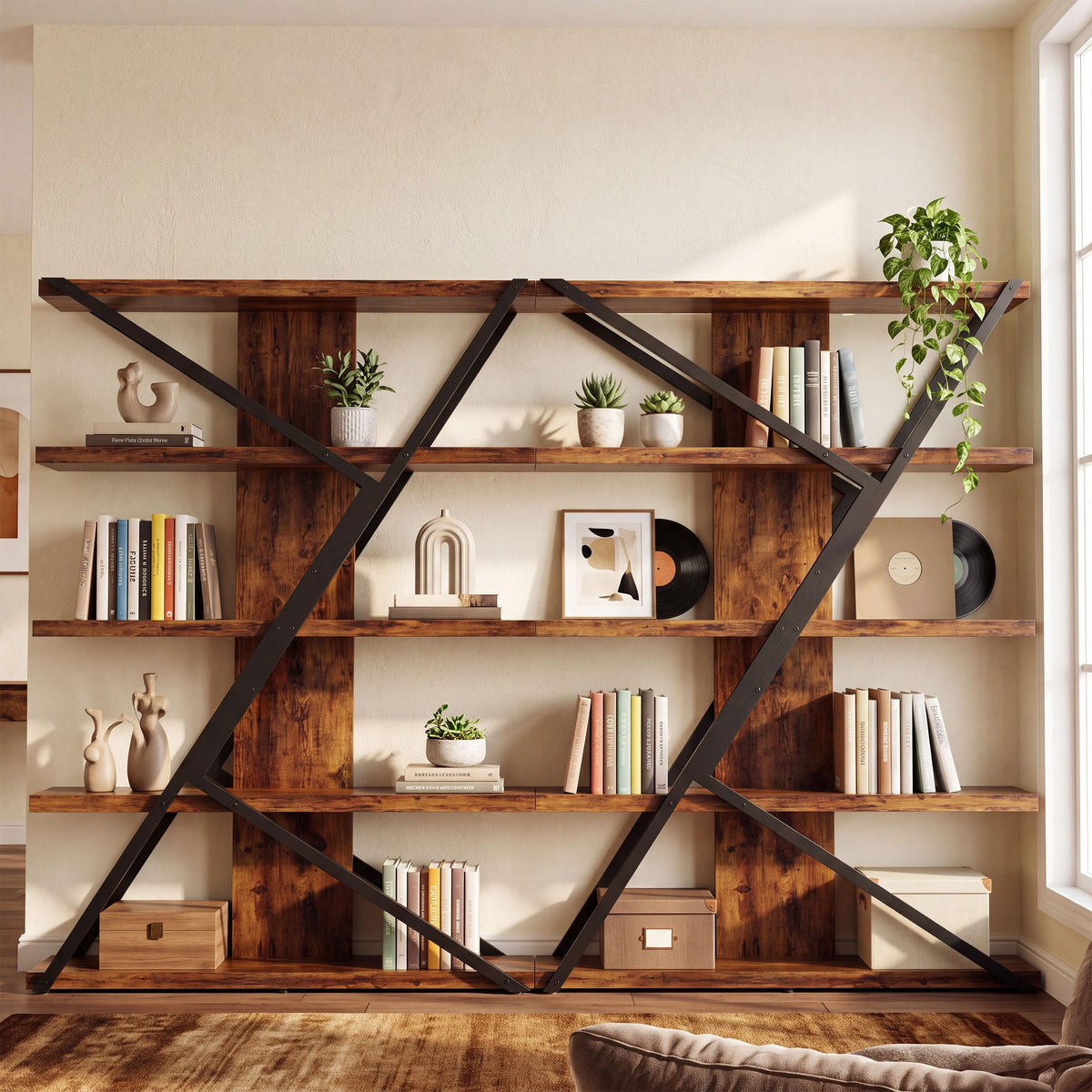 5-Tier Wood and Iron Bookshelf