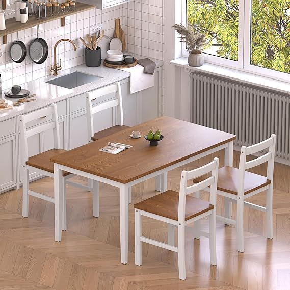 5-Piece Solid Wood Dining Table Set with 4 Chairs
