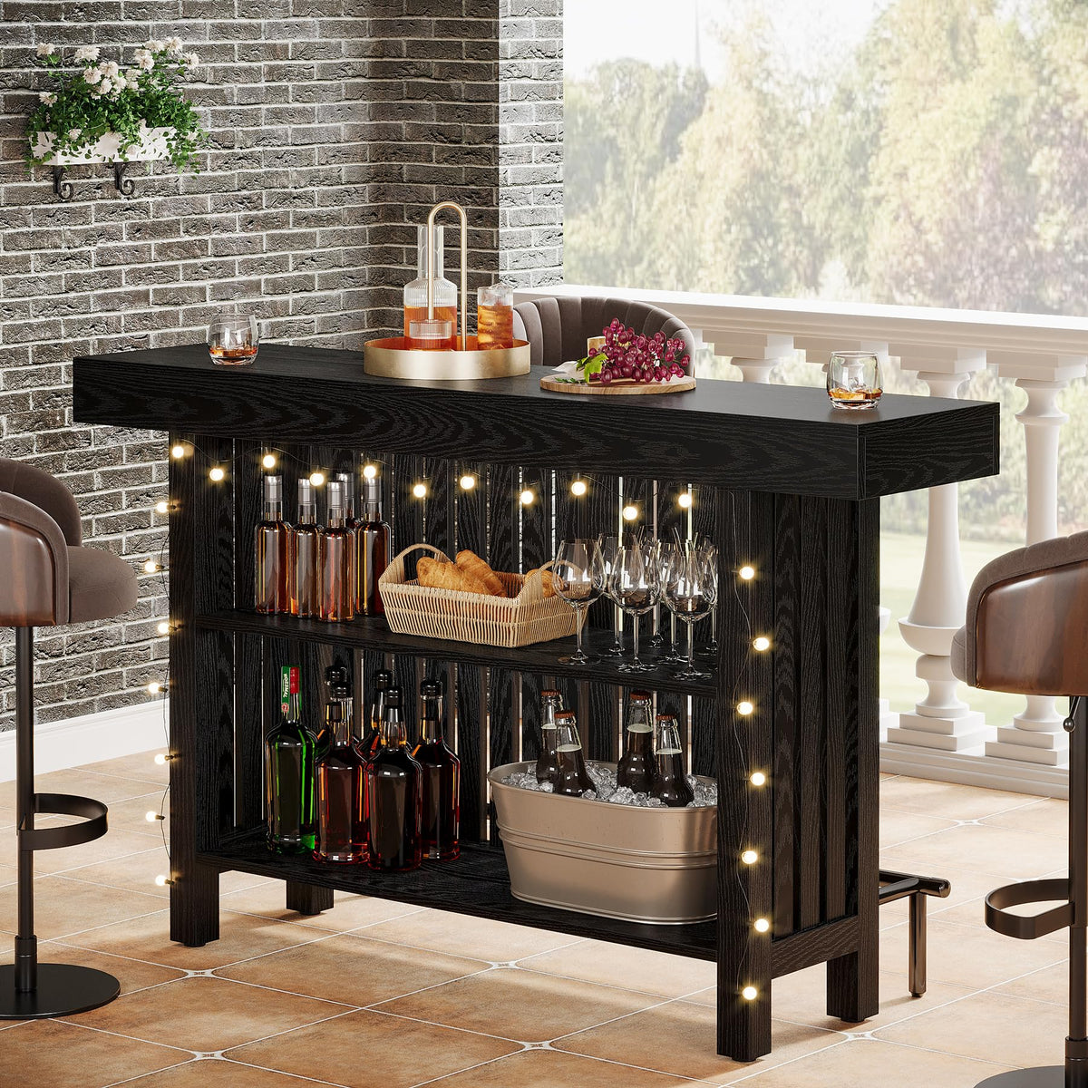 Bar Table with Storage and Footrest