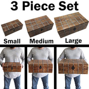 SciencePurchase Set of 3 Nesting Wooden Pirate Treasure Chests (Small, Medium, and Large), Hinged Storage Boxes Decorated with Grey Metal Accents, Black Hasps for Locks