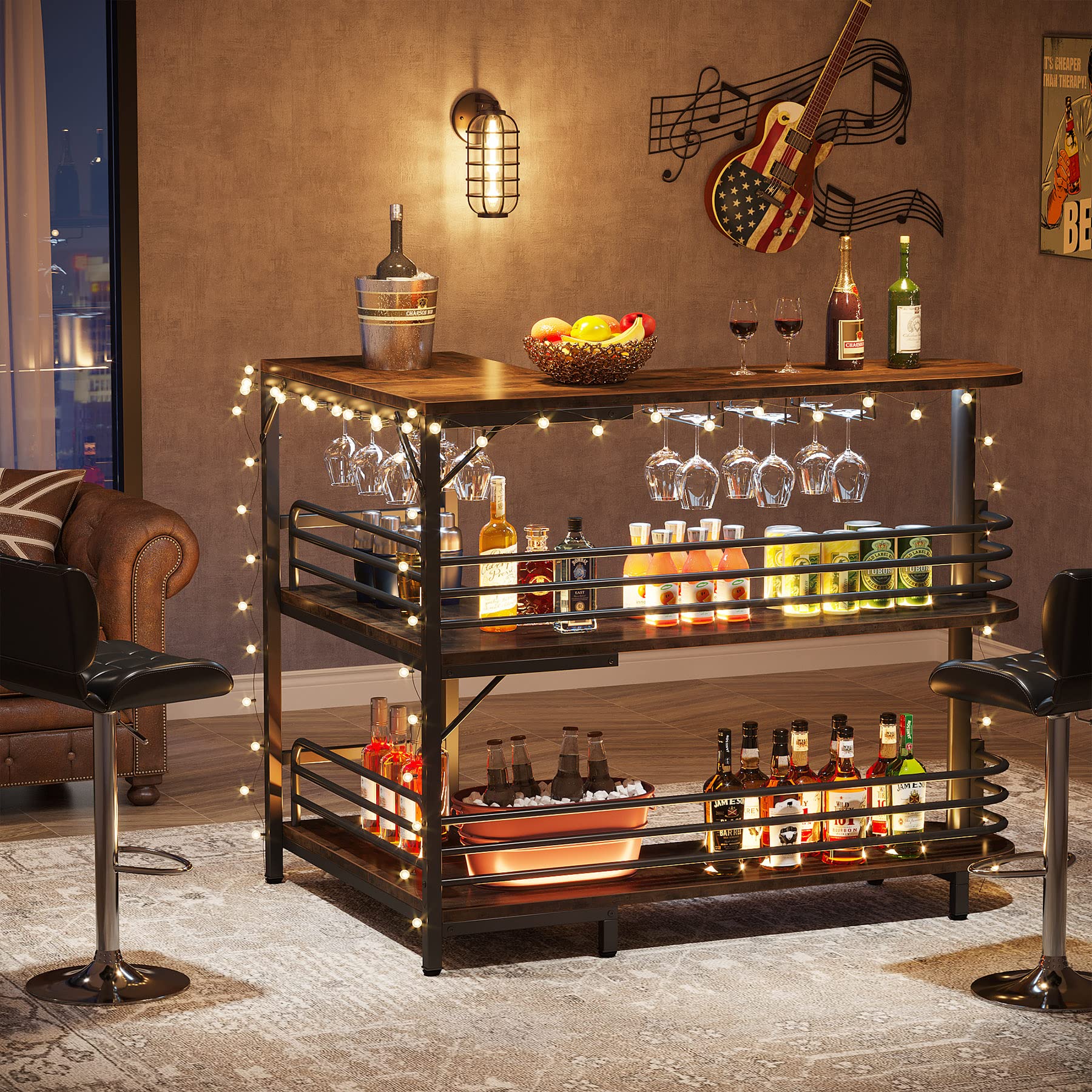 L-Shaped Home Bar Unit with Wine Storage
