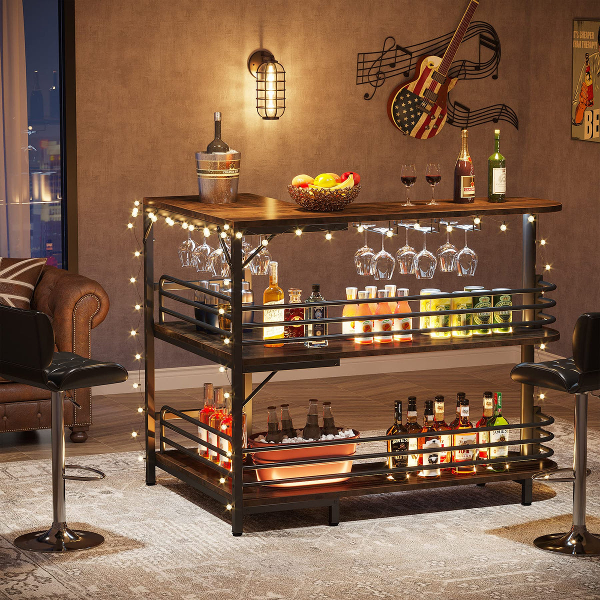 L-Shaped Home Bar with Wine Storage