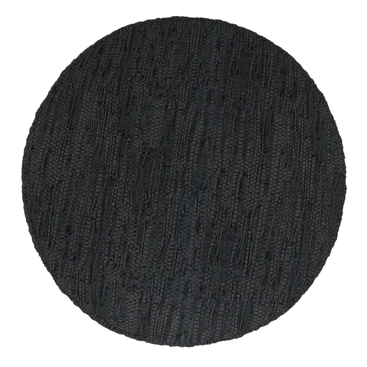 Black Leather Round Pouf