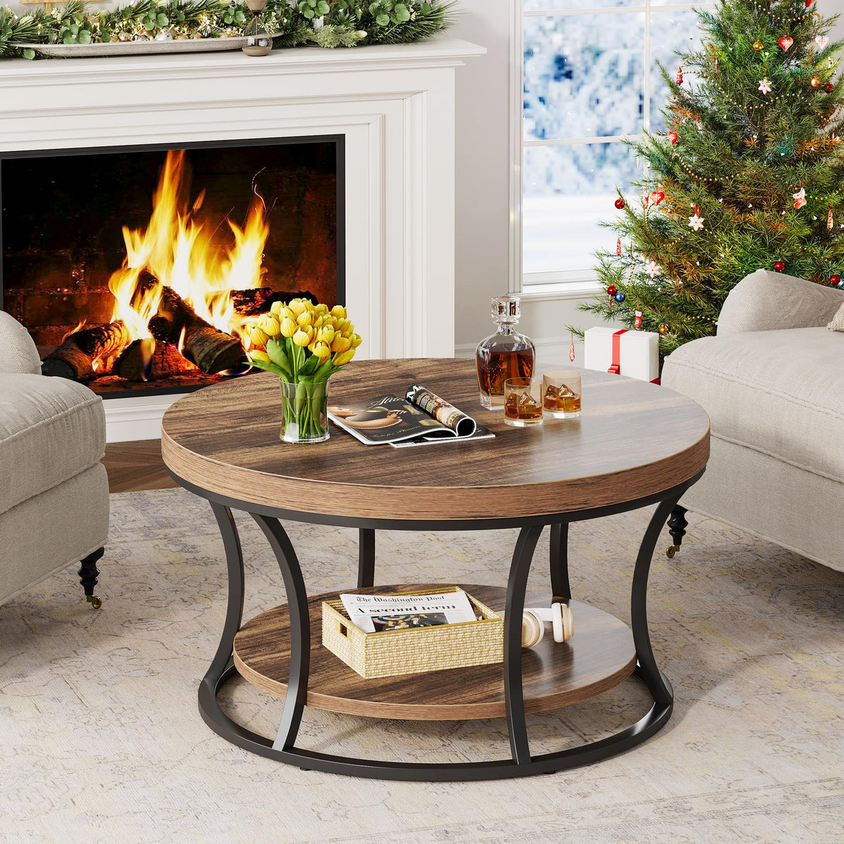 Round Coffee Table with Storage