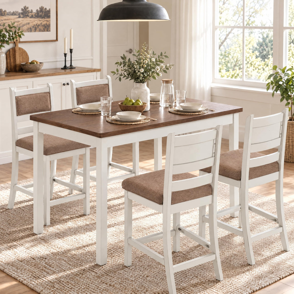 ROCSUMOO Dining Table Set of 4, 5-Piece Counter Height Kitchen Table Set
