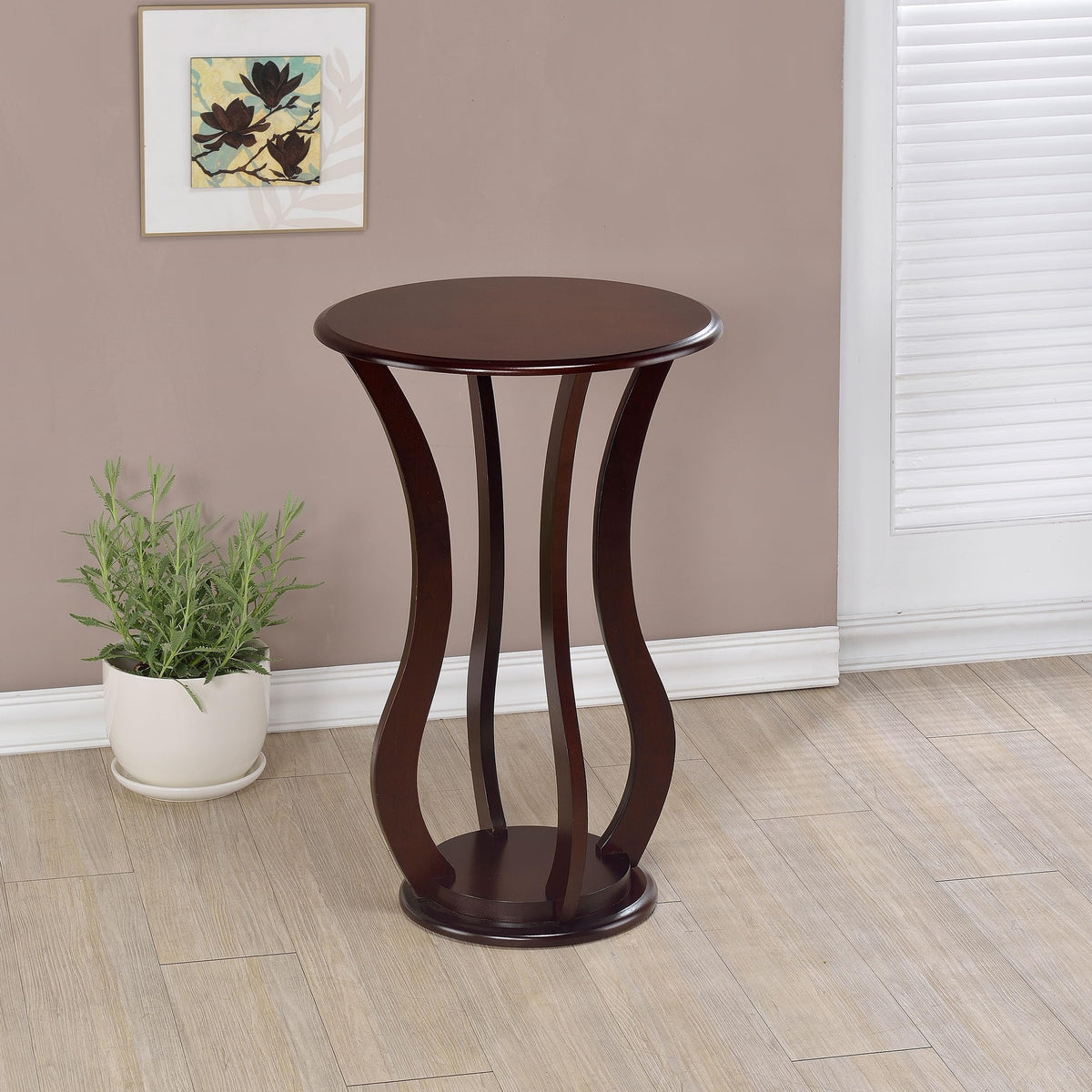 Coaster Elton 28.5-inch Round Wood Plant Stand with Shelf, Cherry 900934