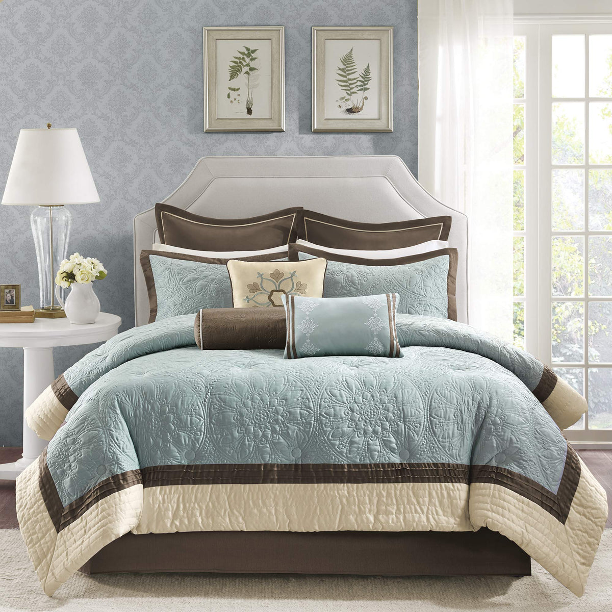 Blue Queen Comforter Set, 9-Piece
