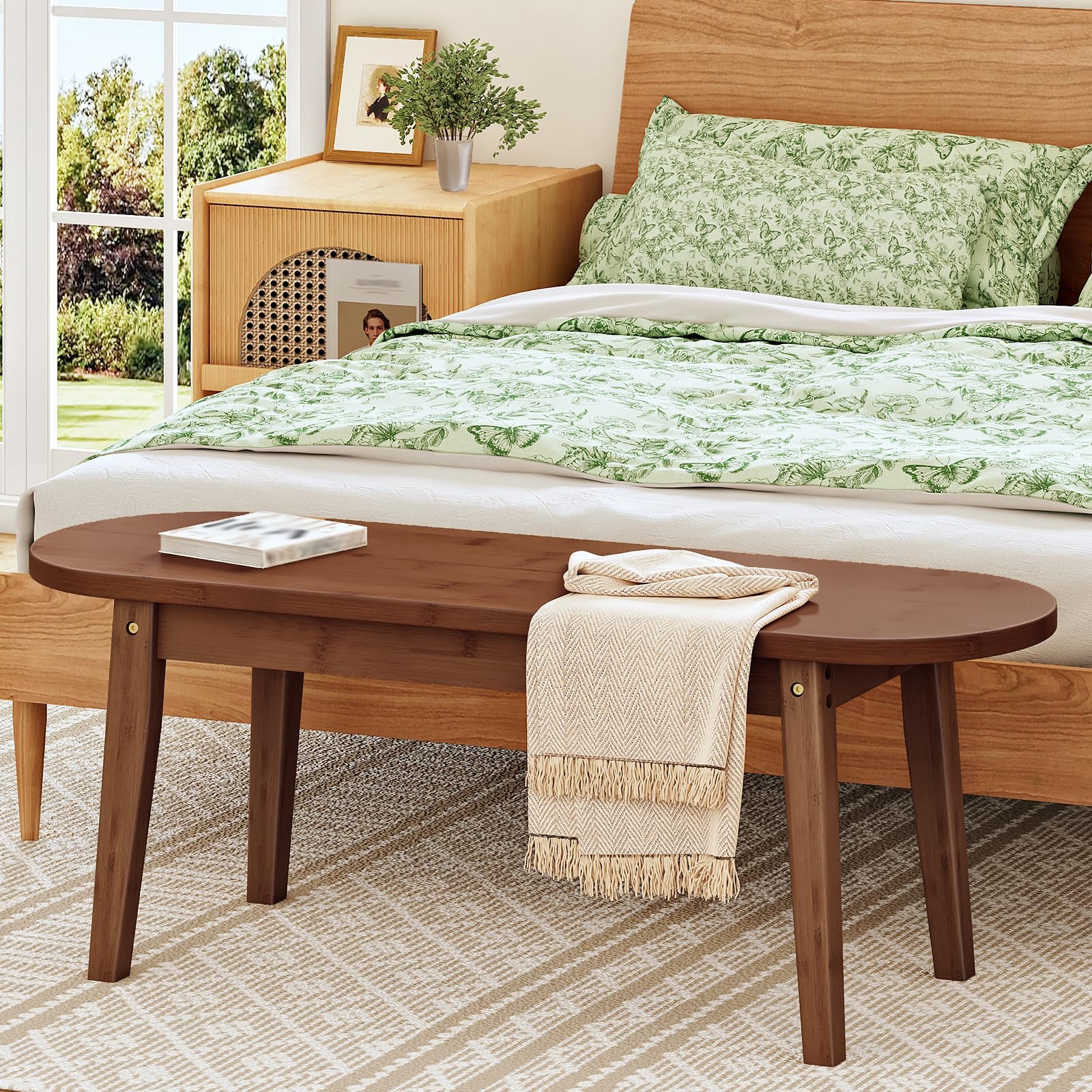 HOOBRO 39.4'' Dining Bench, Bamboo Entryway Bench, Farmhouse Kitchen Table Bench, Sturdy Dining Room Bench, Easy to Assemble, Wooden Bench for Living Room, Hallway, Bedroom, Bathroom, Mocha MA19CD01