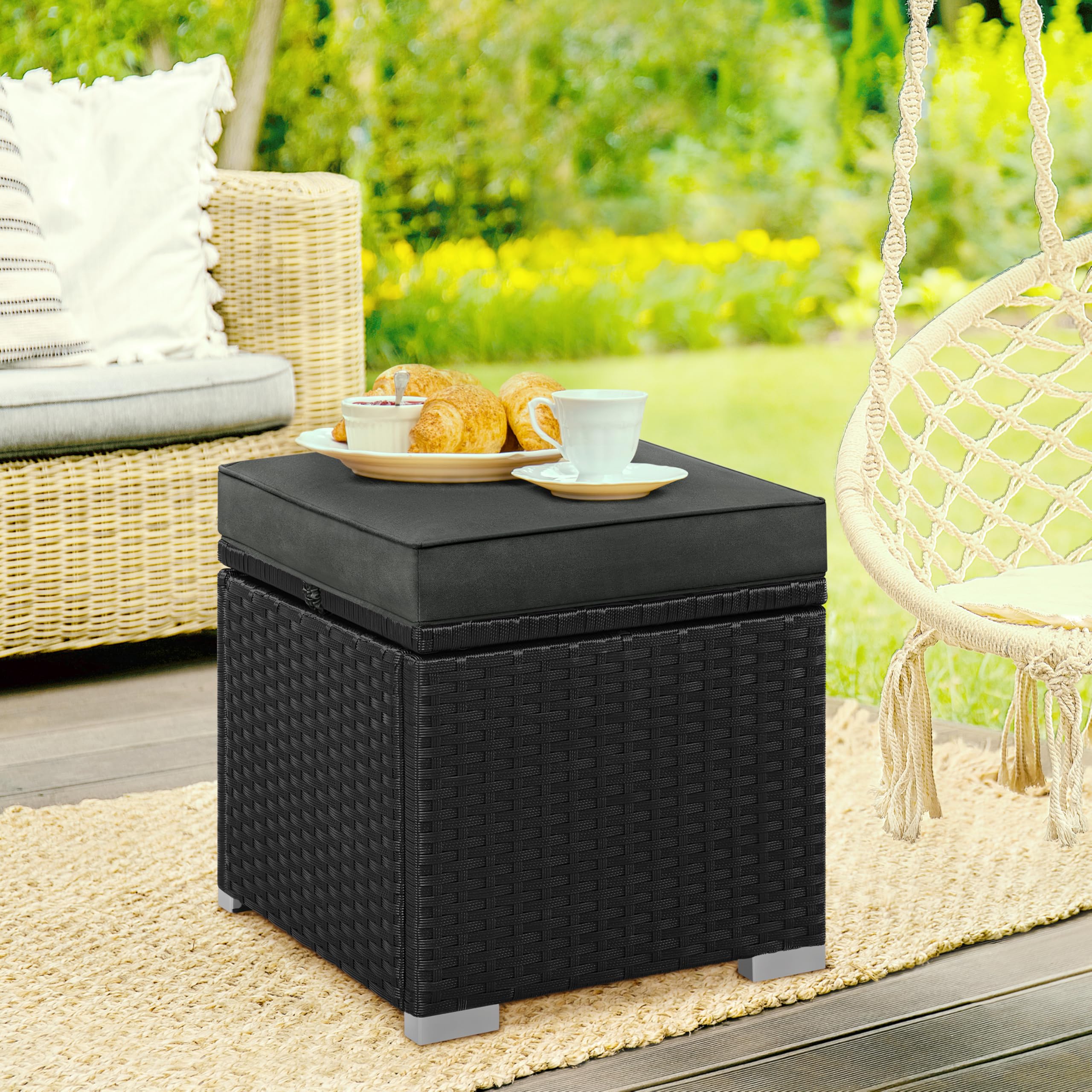 Wicker Patio Ottoman Set of 2
