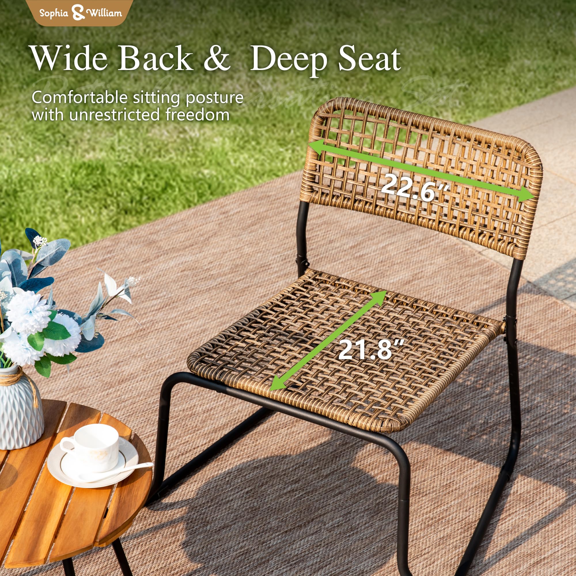 3-Piece Outdoor Bistro Set – Stackable Rattan Chairs & Acacia Wood Table
