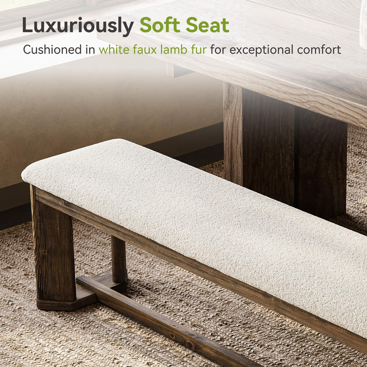 Faux Fur Solid Wood Bench