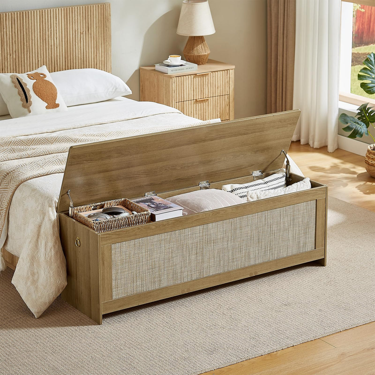 ZenFang 55.1" Storage Chest Extra Large,Rattan Storage Bench(Cherry Brown)