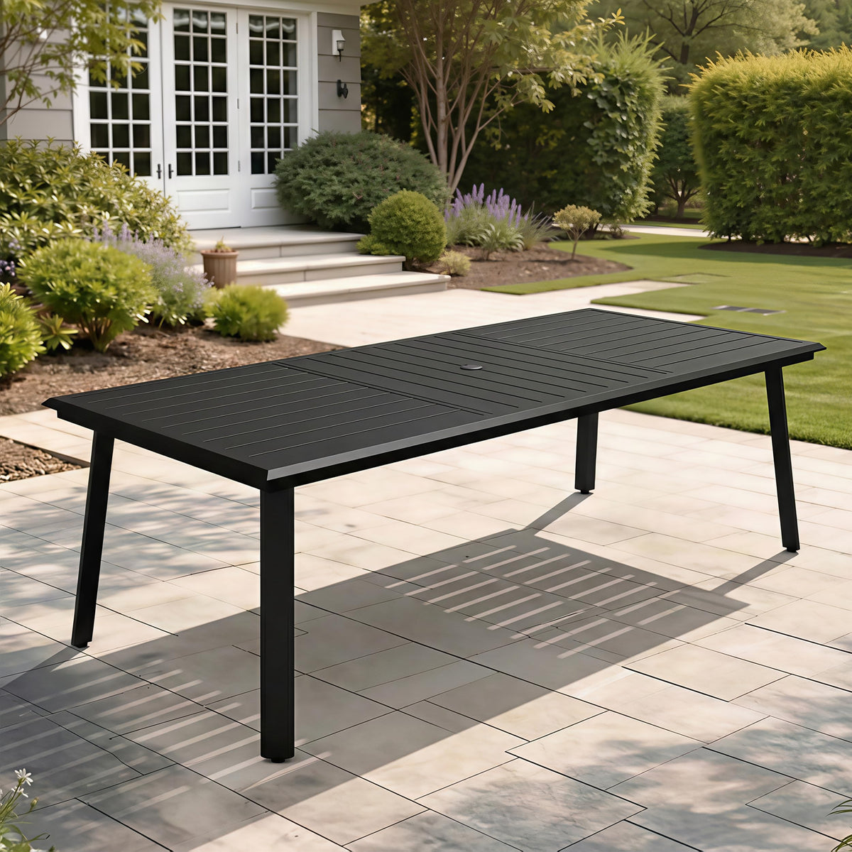 PATIOHIT 94" Outdoor Dining Table for 10 Black Aluminum Long Patio Table
