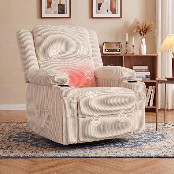 Swivel Rocker Recliner Chair with Heat & Massage
