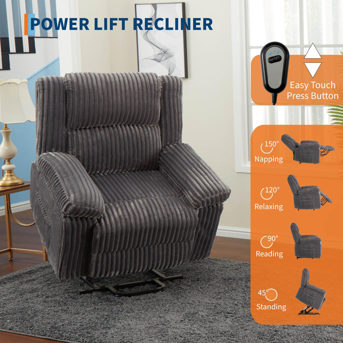 GarveeHome Power Lift Recliner Chair - Heat and Massage, Electric Lift Plush Recliner with Soft Padded Seat, Back Support & Armrests, Designed for the Elderly and People with Mobility impaired