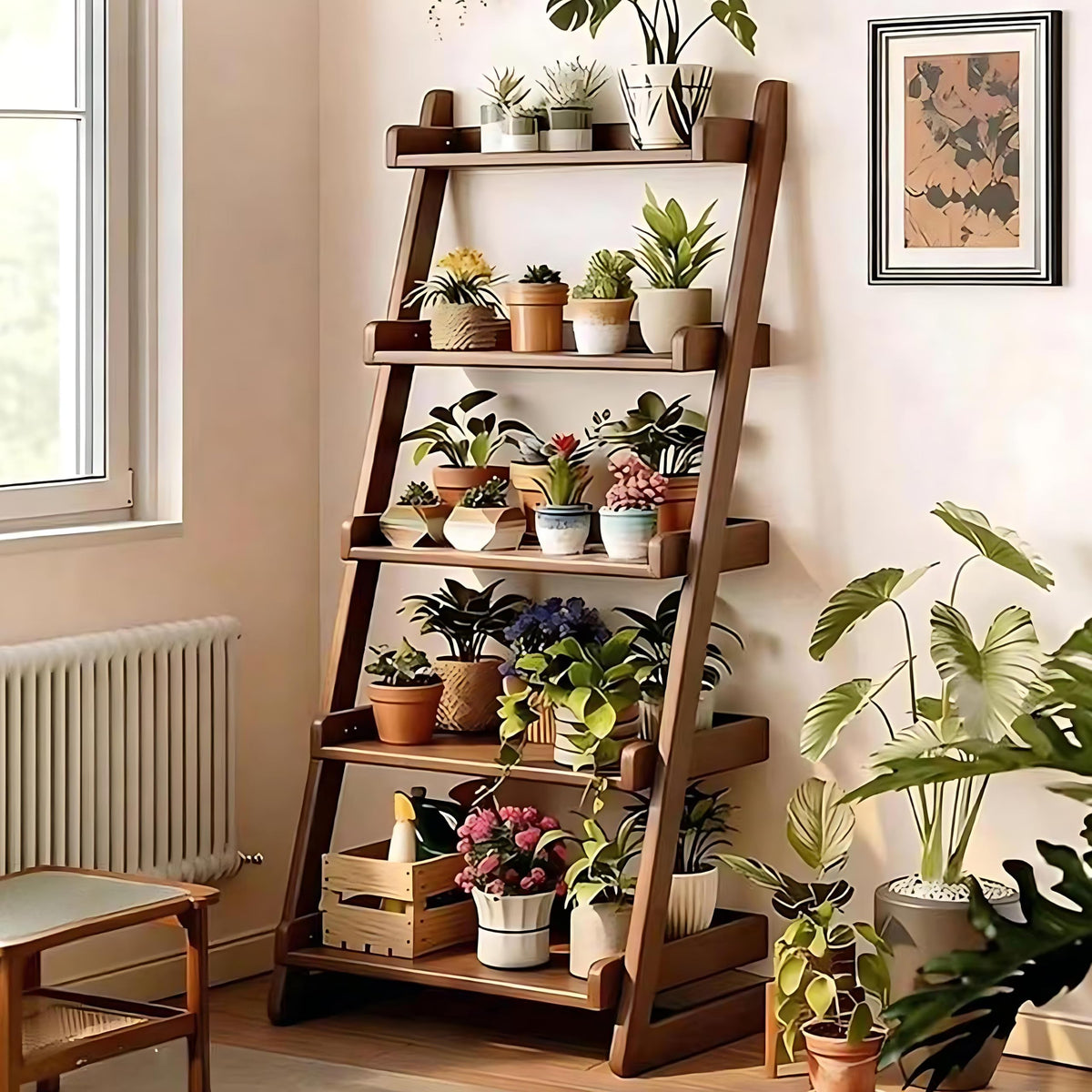 5-Tier Pine Ladder Bookshelf