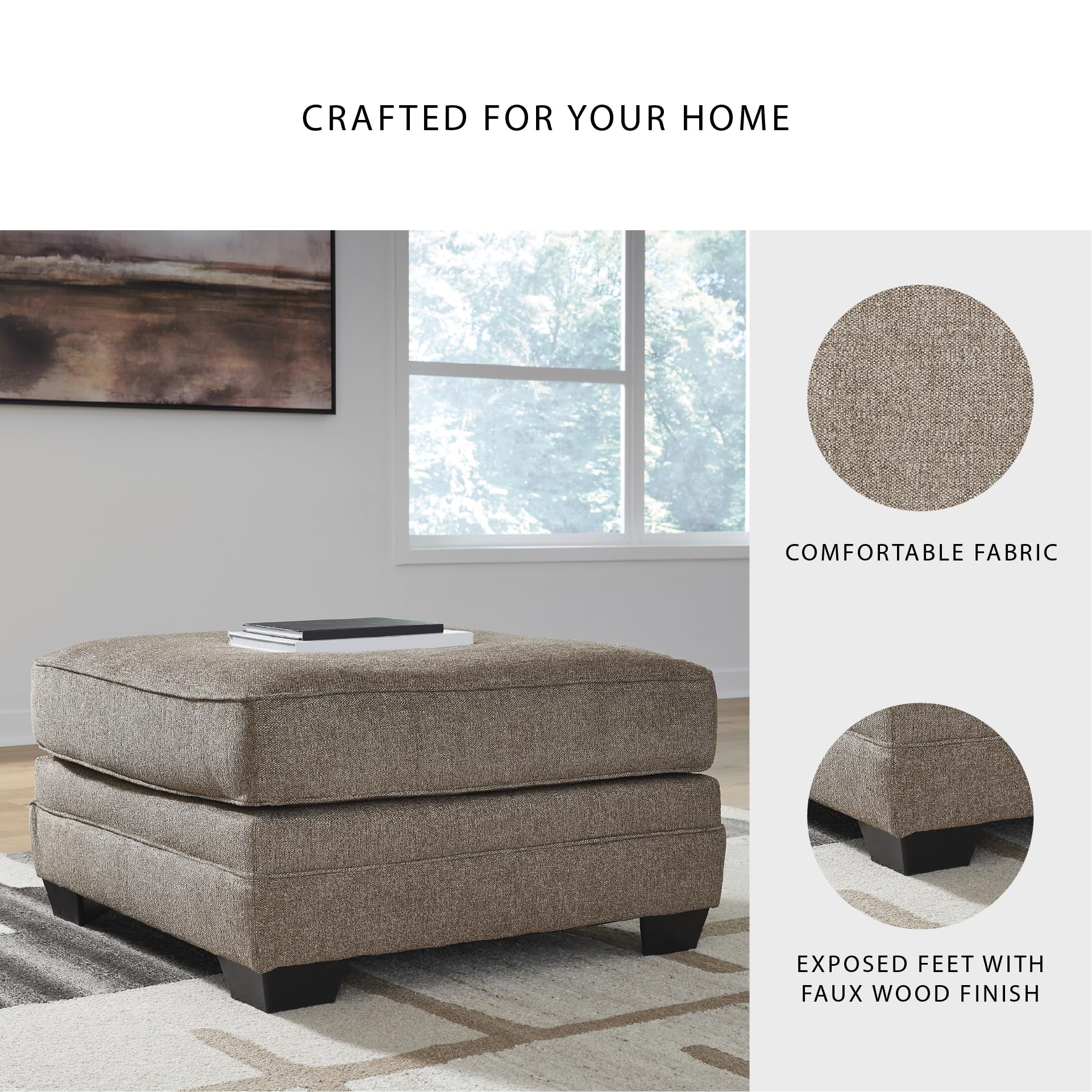 Signature Design by Ashley Cannonbrook Contemporary Oversized Accent Ottoman with Foam Cushion, Taupe