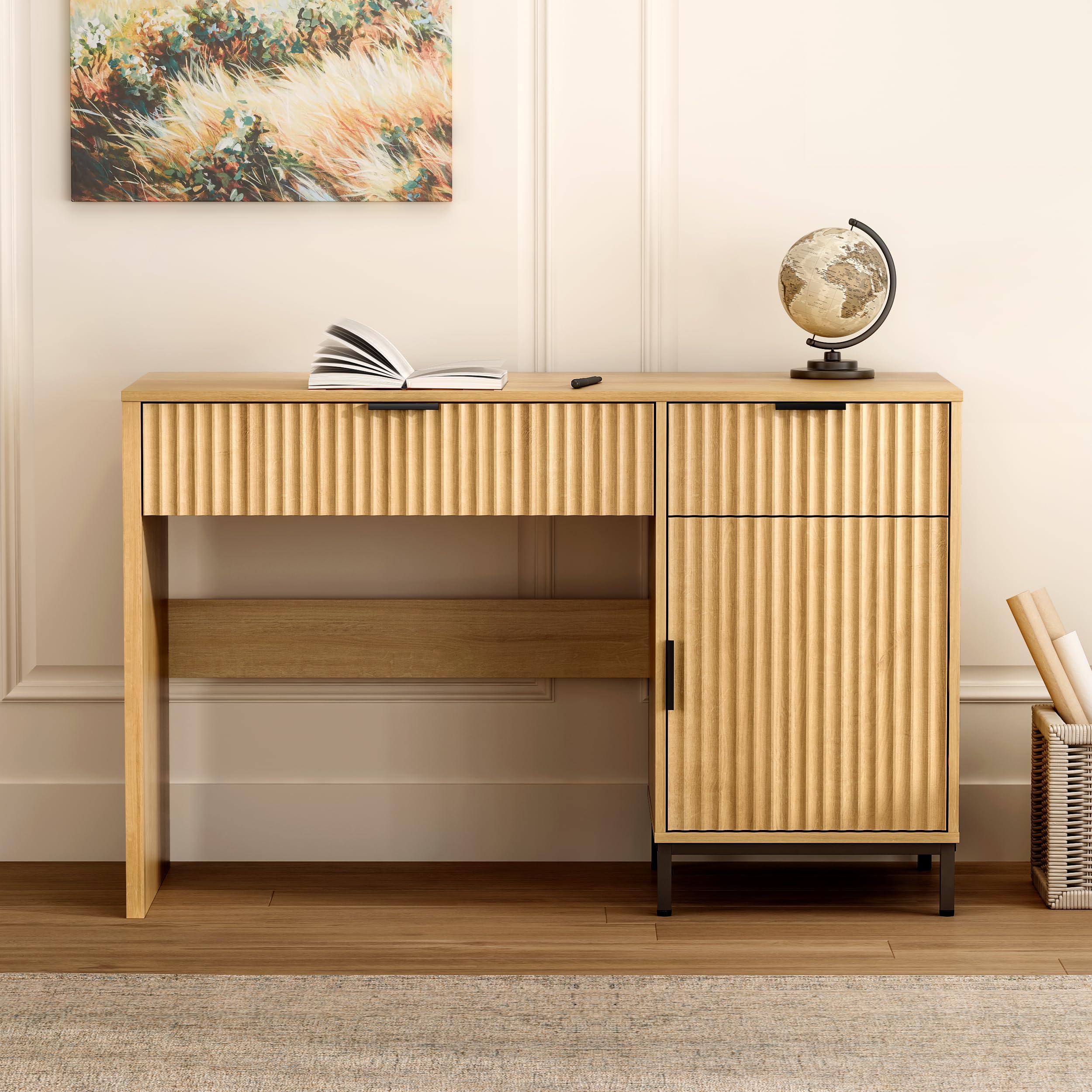 47" Fluted Computer Desk with Drawers & Cabinet