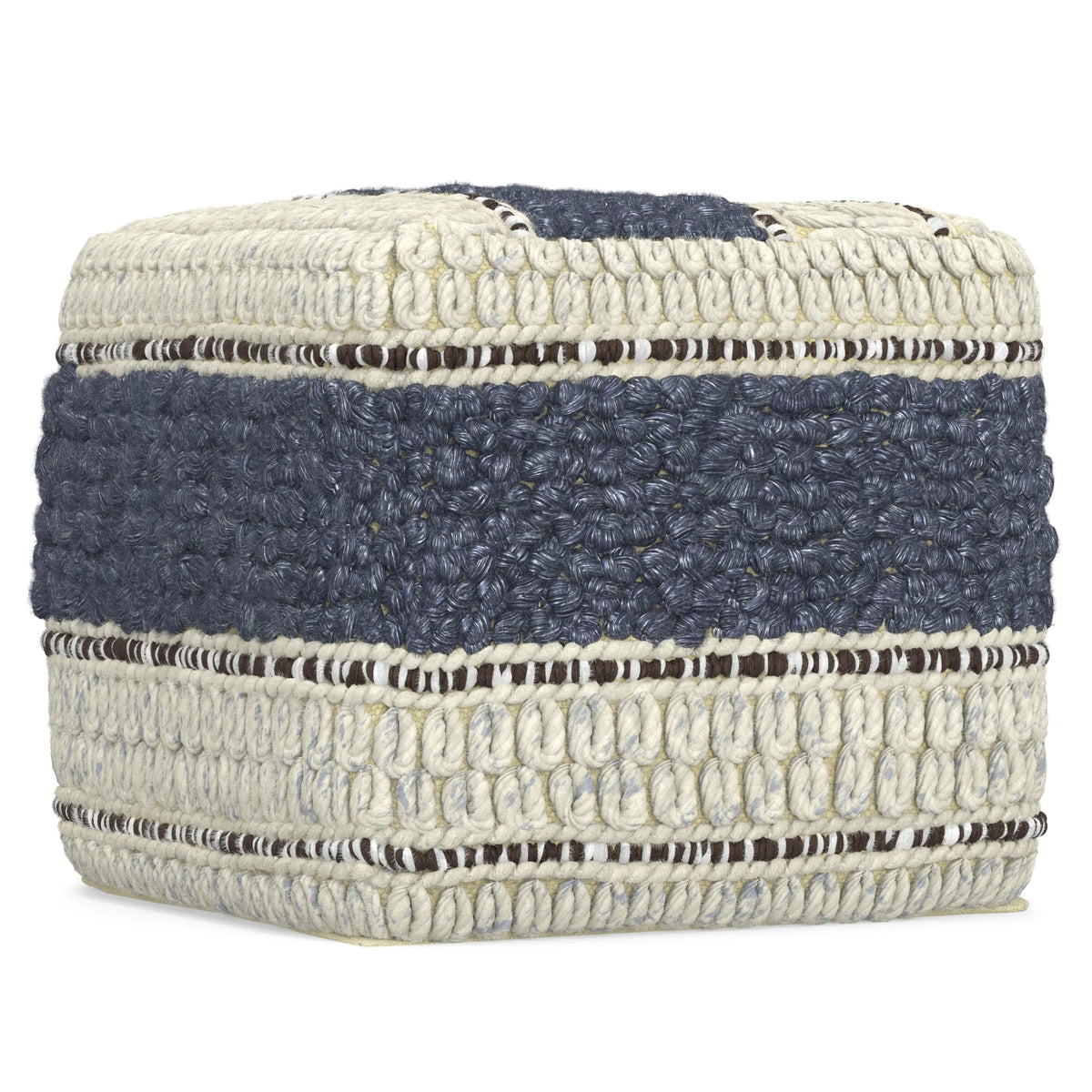 SIMPLIHOME Grady 18" Wide Square Pouf in Blue/Natural Wool and Cotton