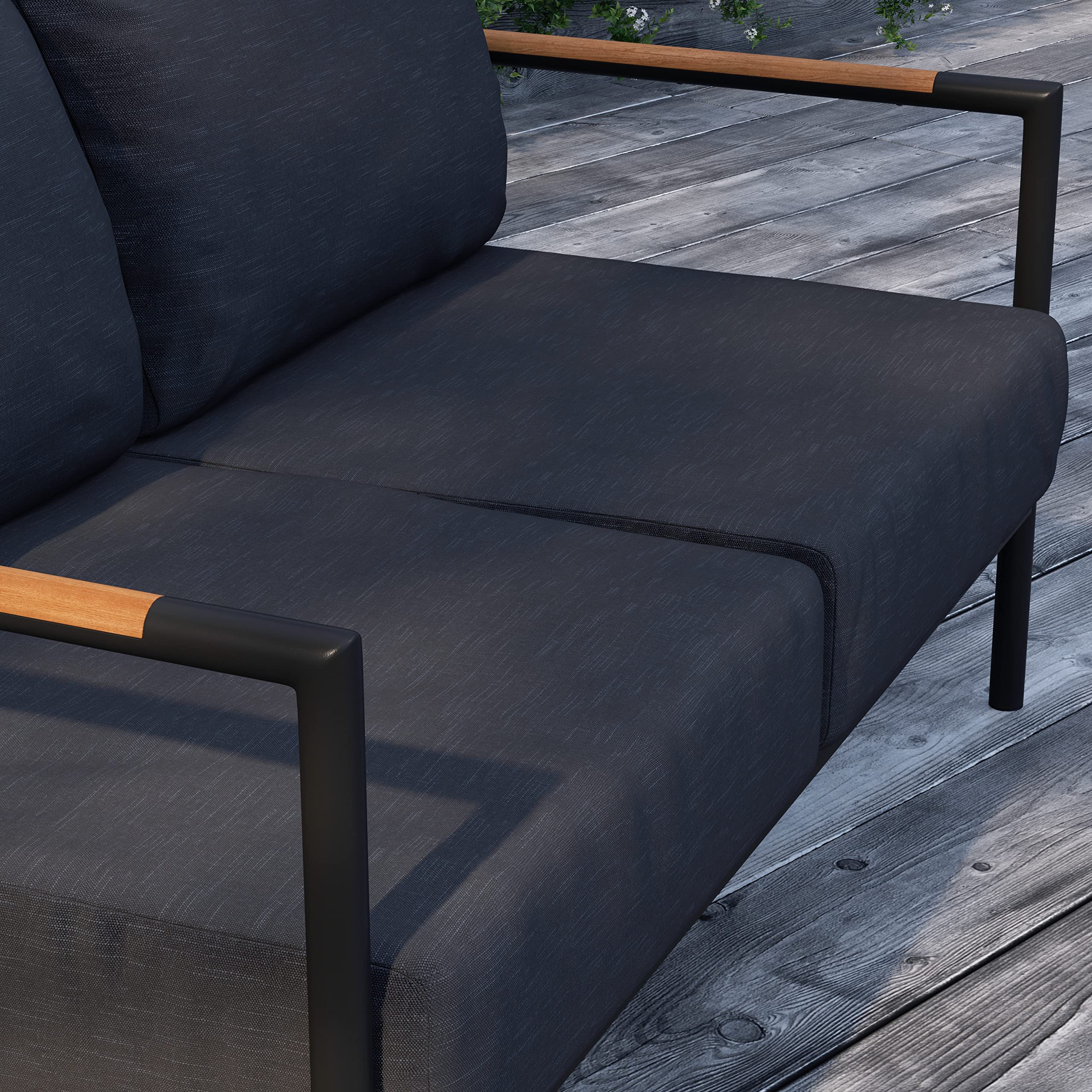 Outdoor Aluminum Loveseat with Teak Accents & All-Weather Cushions