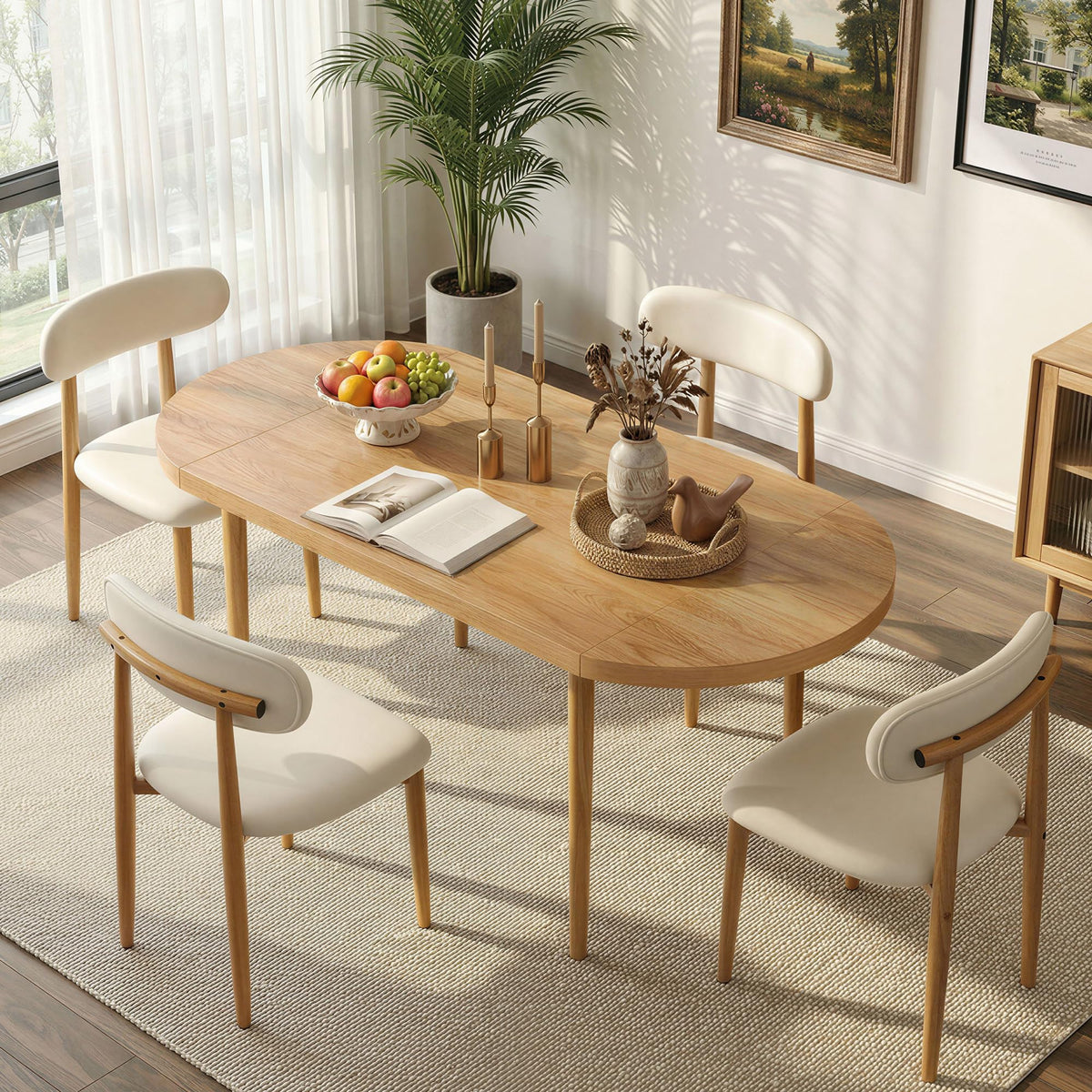 IRONCK Dining Table Set for 4, 55" Drop Leaf Desk, Natural Wood