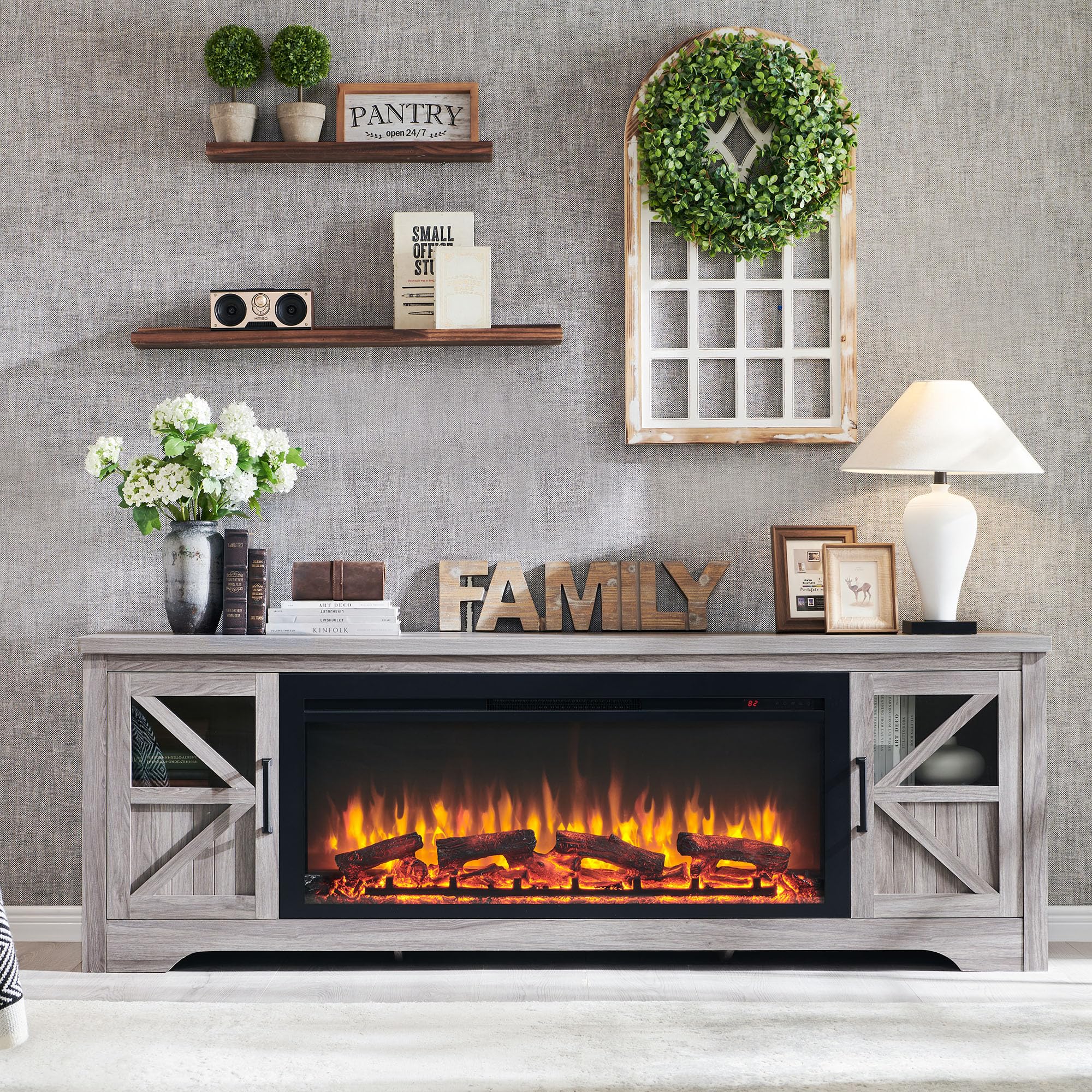 44" Farmhouse Fireplace TV Stand