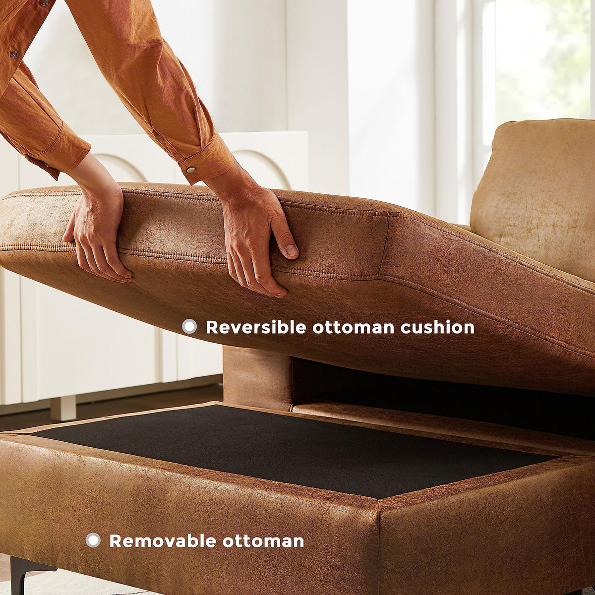 Faux Leather Reversible Chaise Sofa