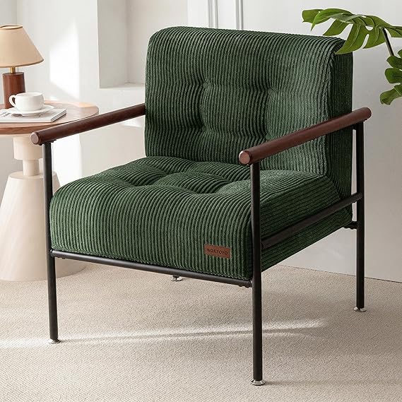Upholstered Accent Chair with Metal Frame & Wood Armrests