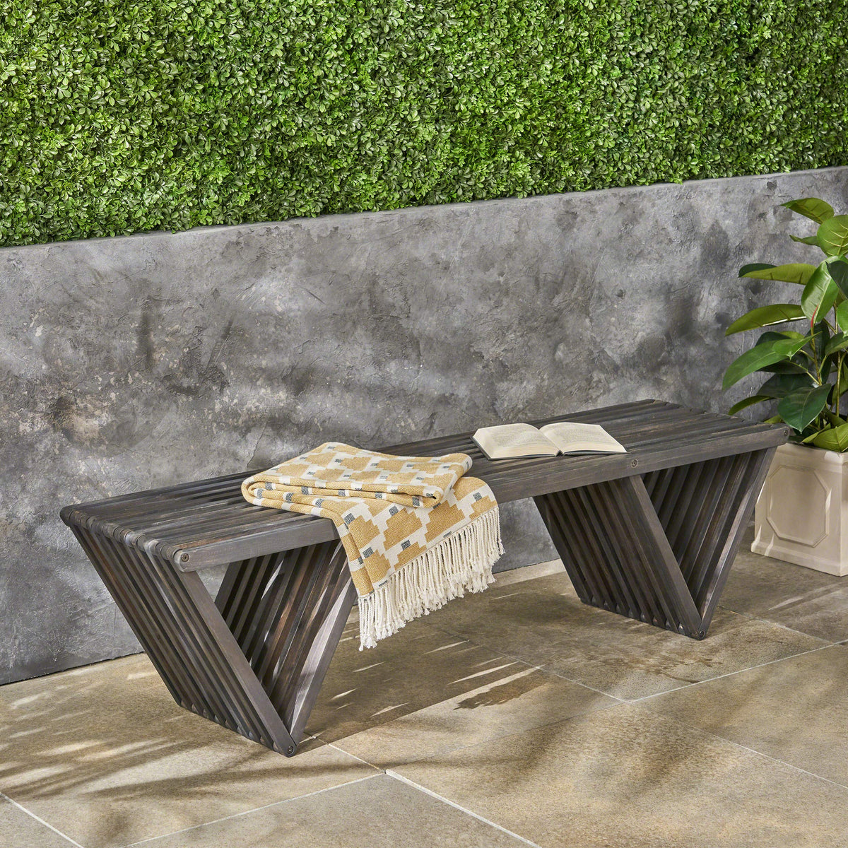 Dark Gray Acacia Outdoor Bench